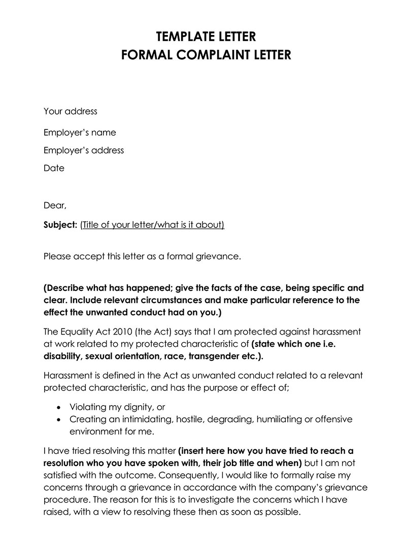 Great Printable Formal Complaint Letter Template 07 for Word File