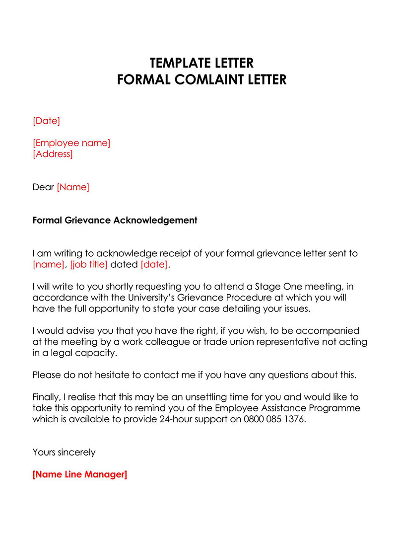 Formal Complaint Letter in Word