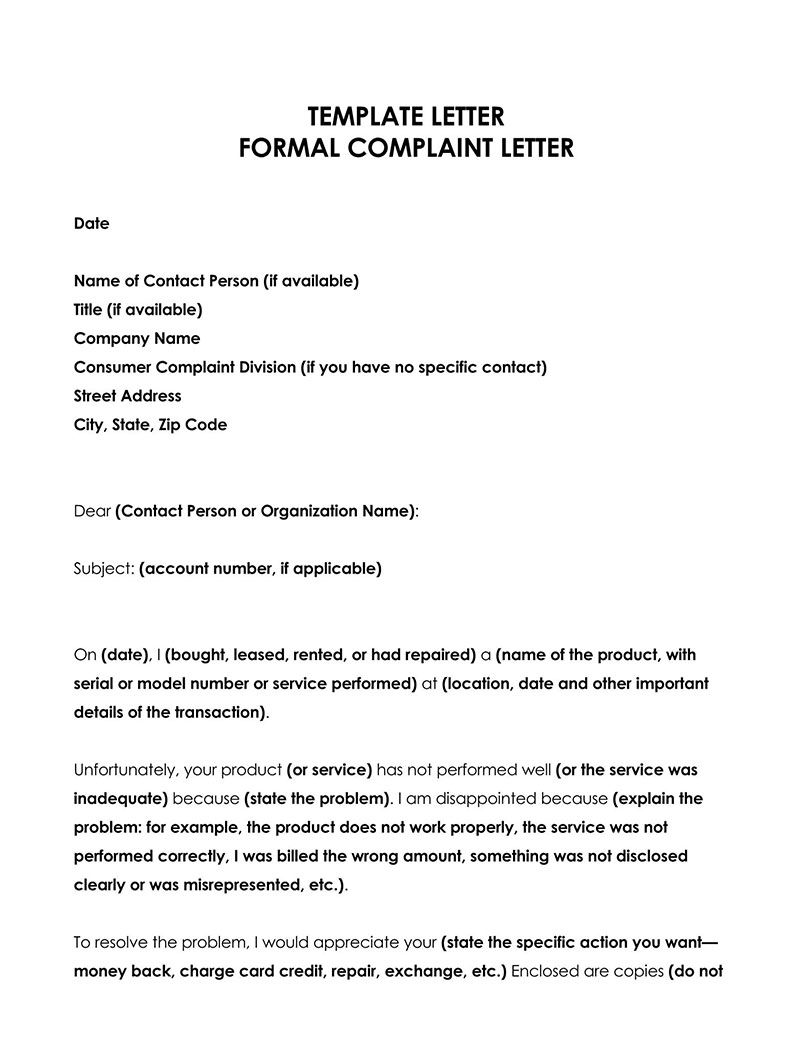 Free Editable Formal Complaint Letter Template 15 as Word Document