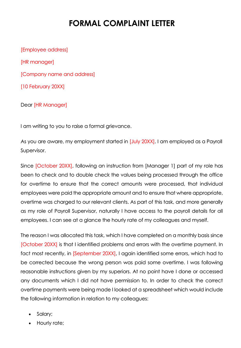 Free Editable Formal Complaint Letter Template 16 as Word Document