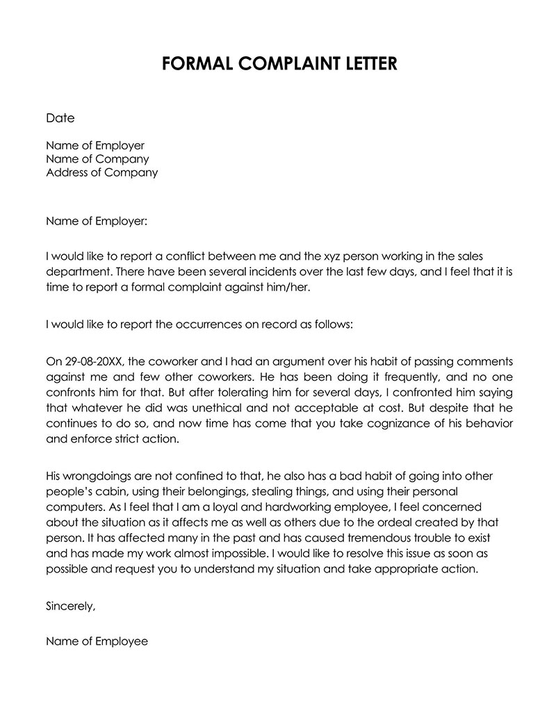 Free Editable Formal Complaint Letter Template 19 as Word Document