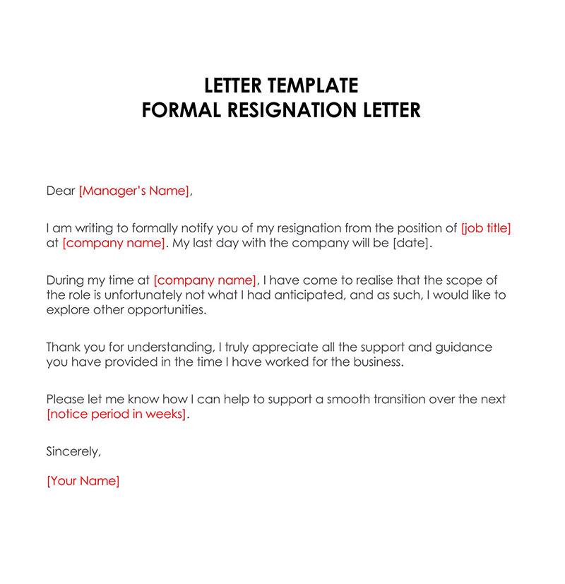 resignation letter word format