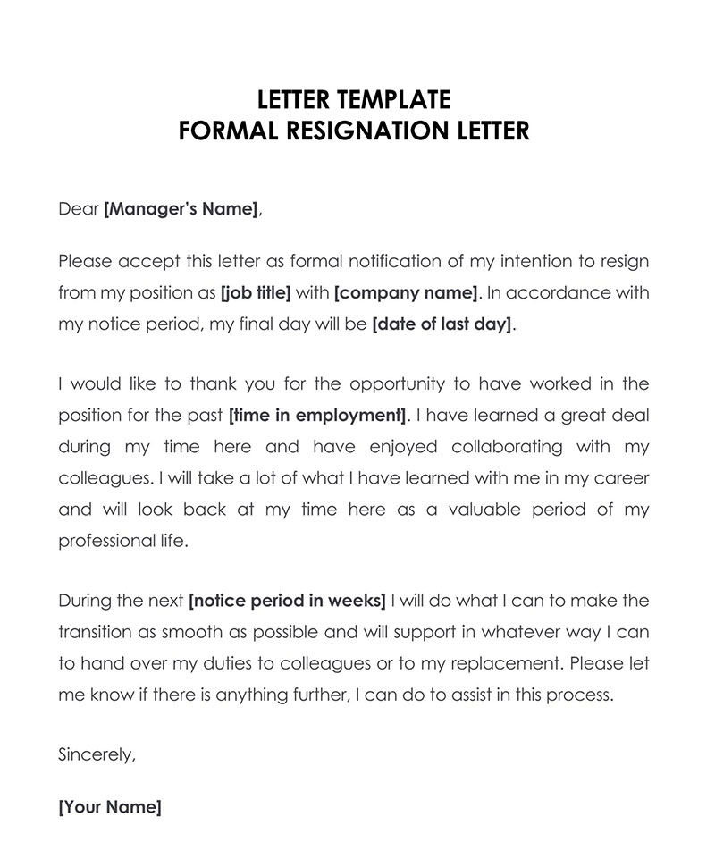 Free Customizable General Resignation Letter Template 04 for Word Document