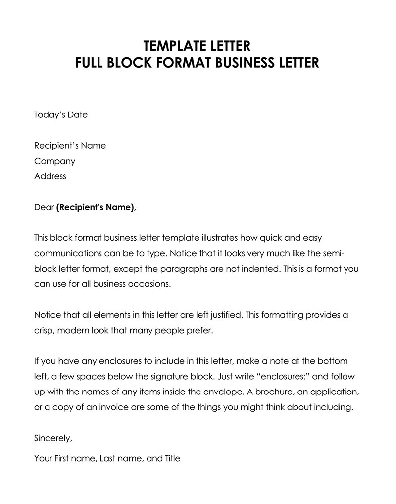 Full Block letter format For job application