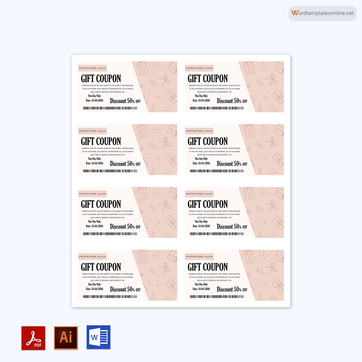 Downloadable gift coupon template PDF