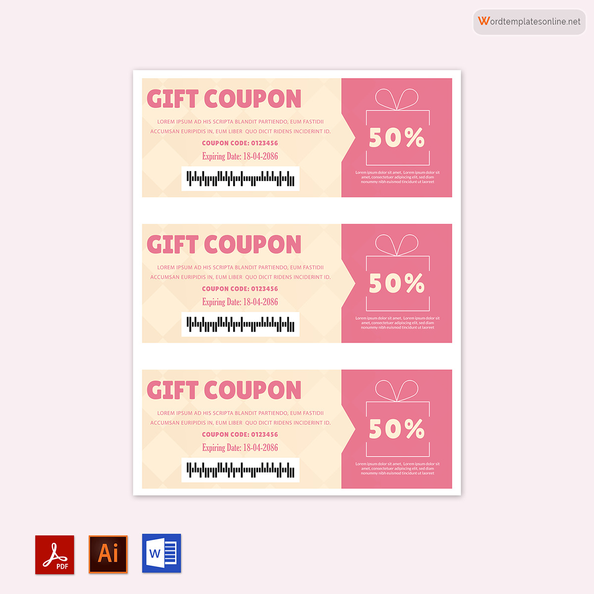 Printable gift coupon example Word