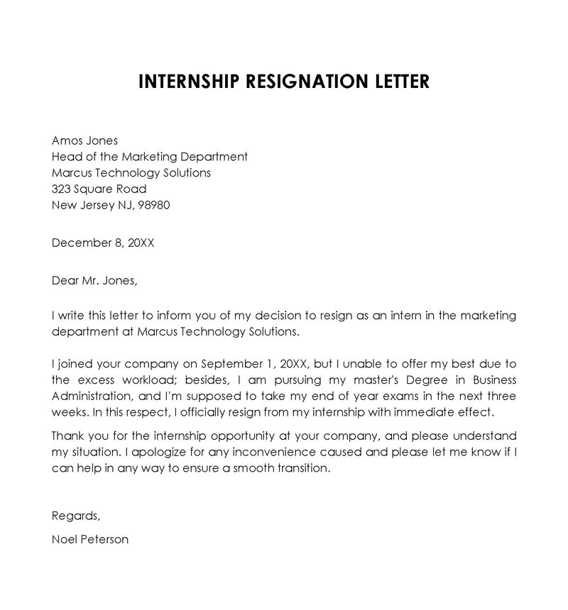 Free Internship Resignation Letter Template