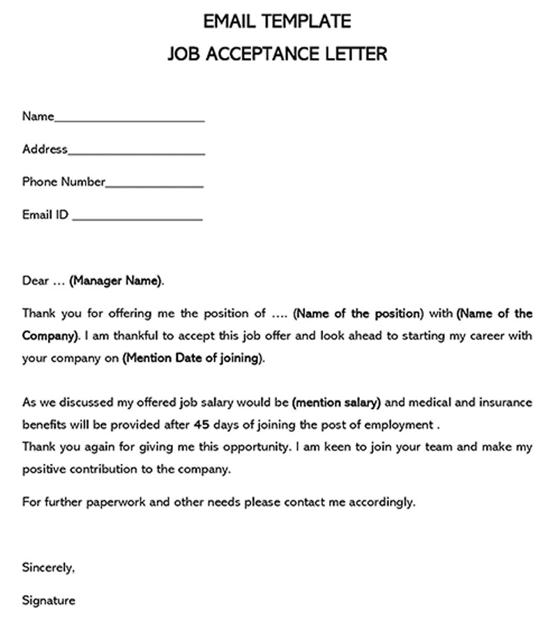 write an email accepting an offer of employment