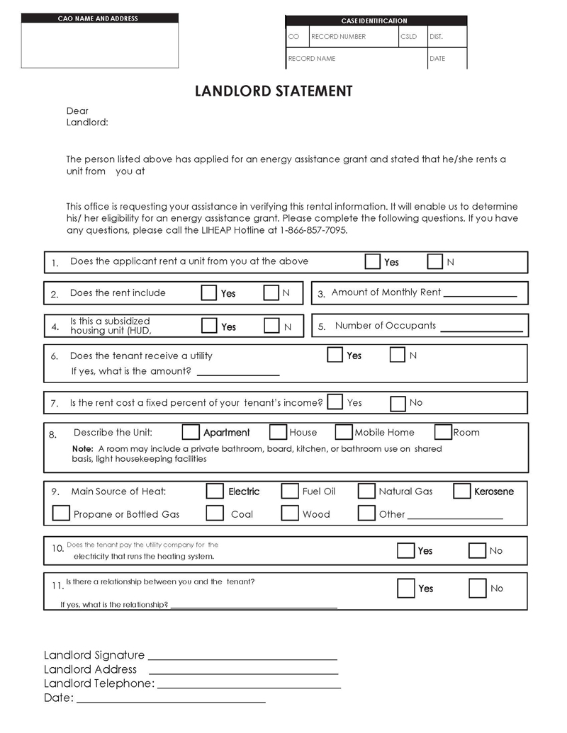Free Customizable Landlord Statement Template 02 as Word Document