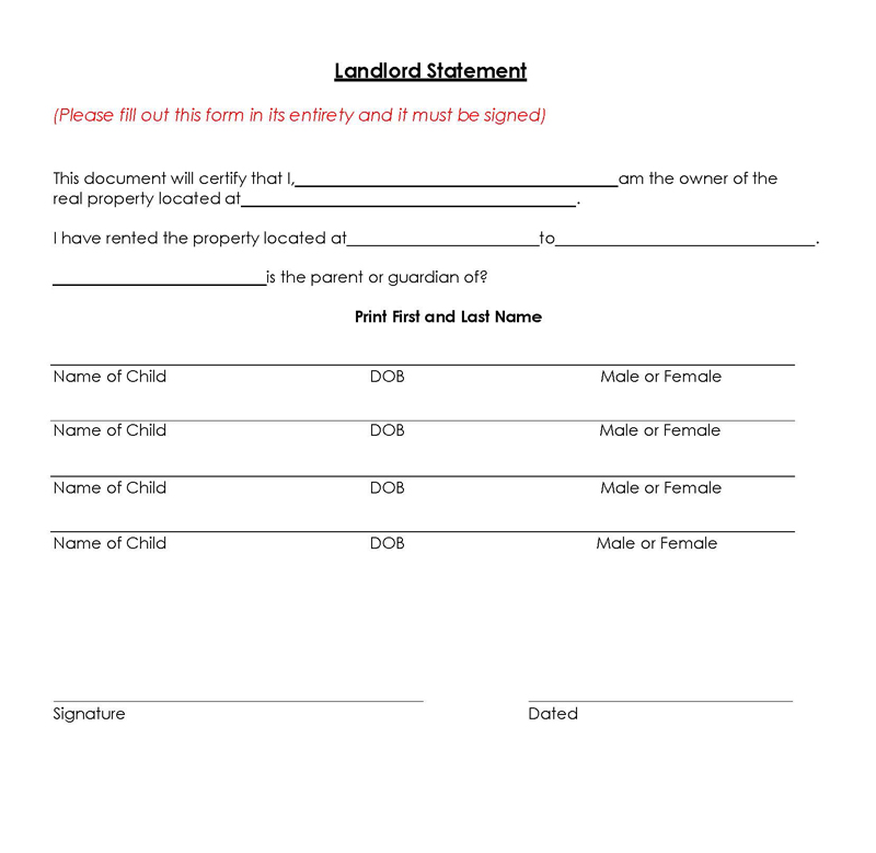 Free Customizable Landlord Statement Template 05 as Word Document