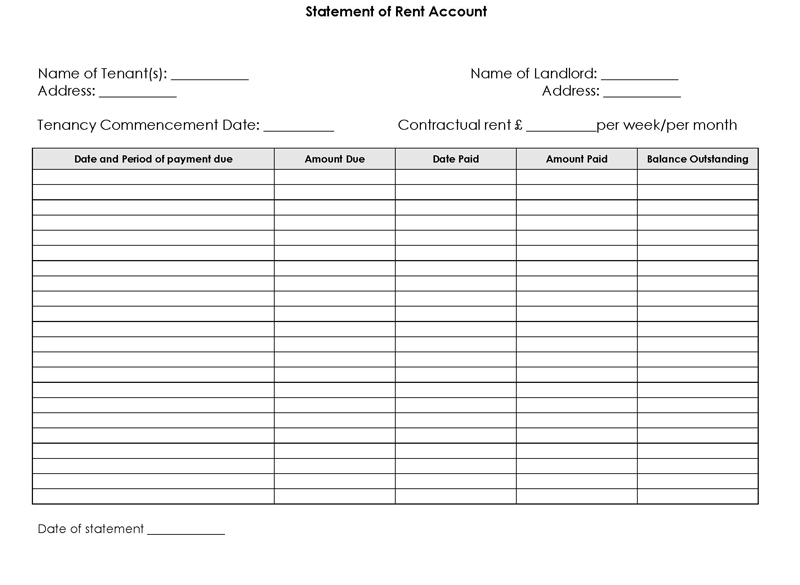 Professional Fillable Rent Account Statement Template as Word Document