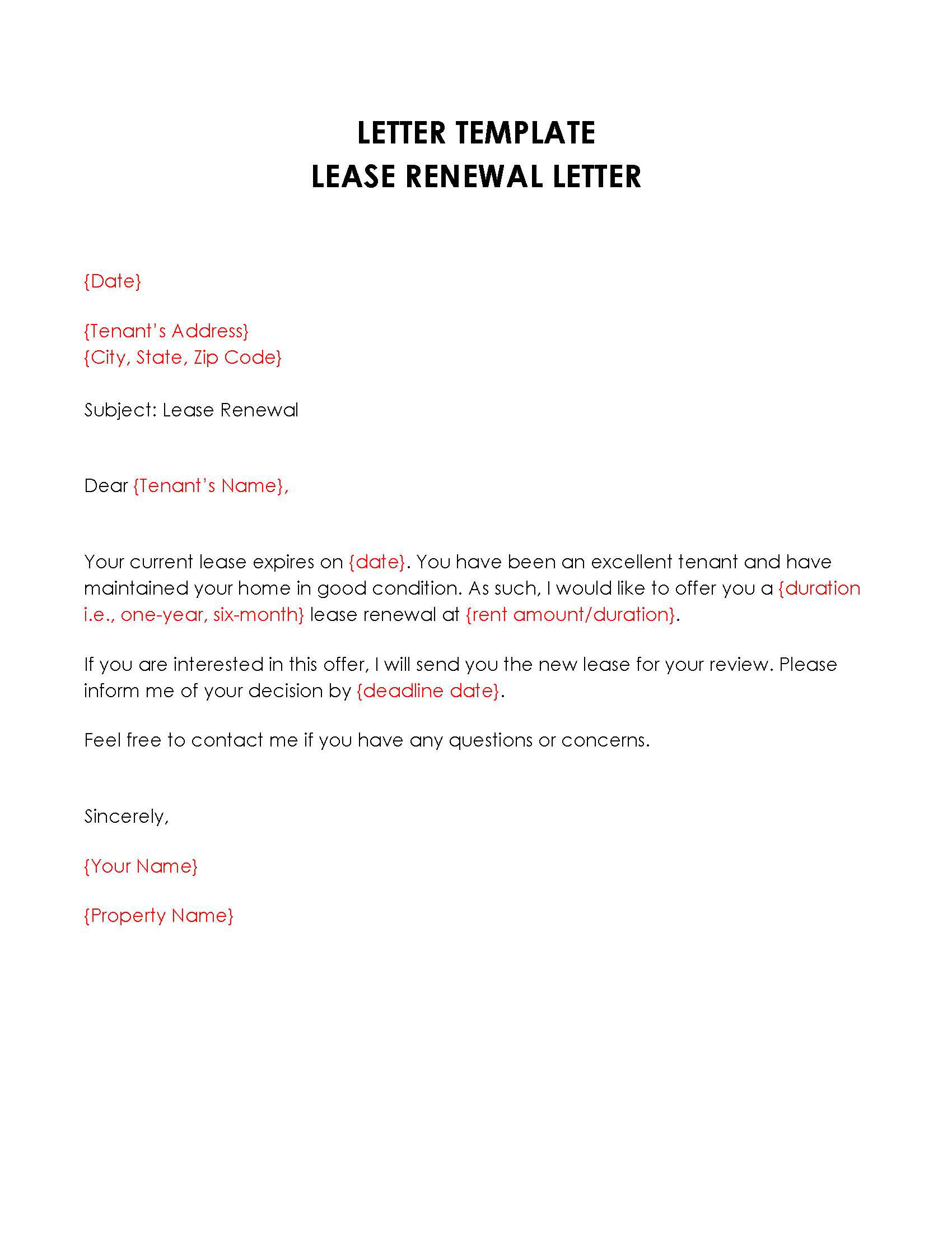 Professional Editable Lease Renewal Letter Template 06 for Word Document
