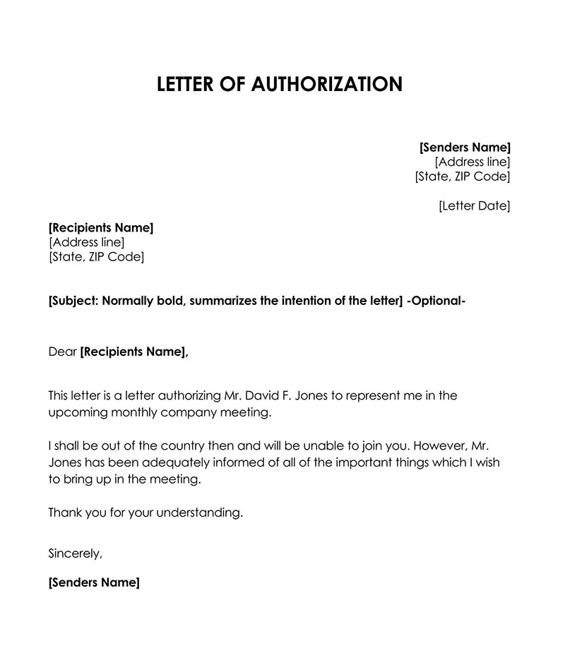 authorization letter to bank