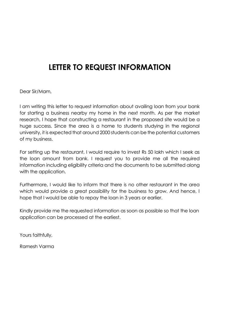 sample letter of inquiry requesting information