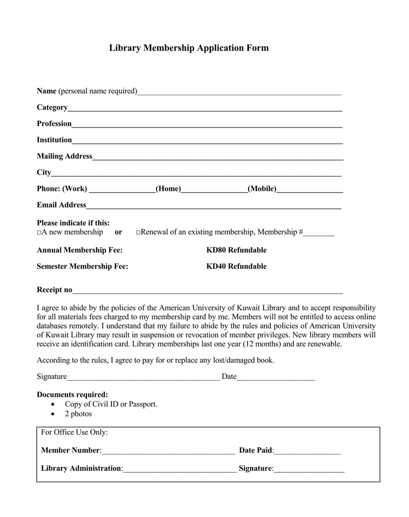 Membership form template download