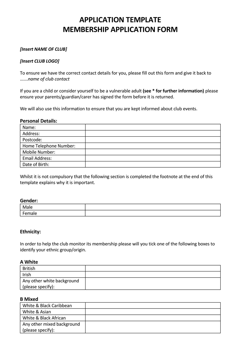 Membership form format for PDF