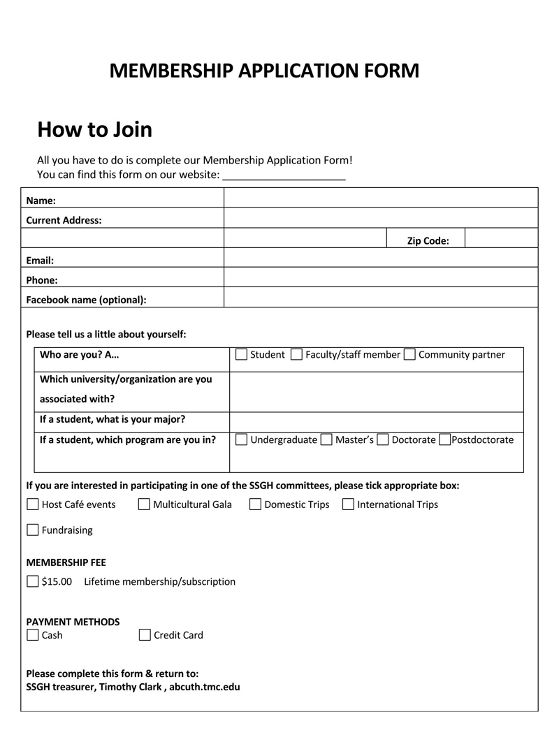 Membership form template for download