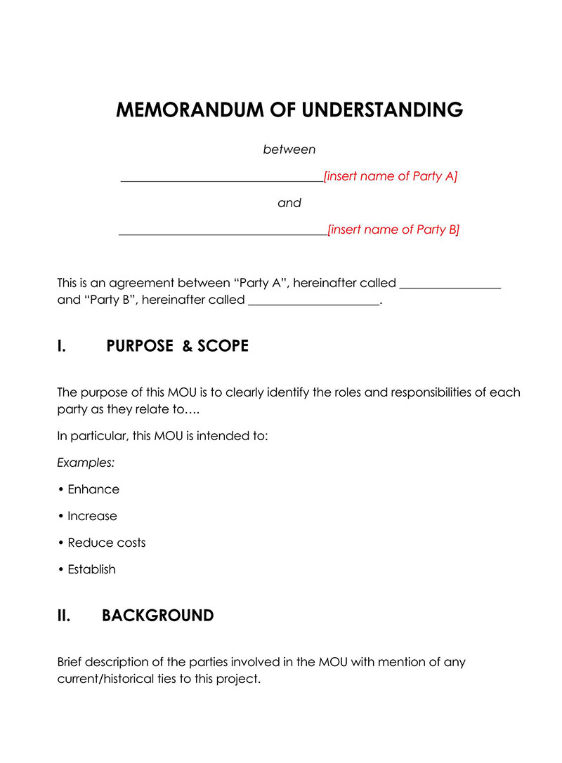 Great Printable Memorandum of Understanding Between Parties Template 02 for Word File