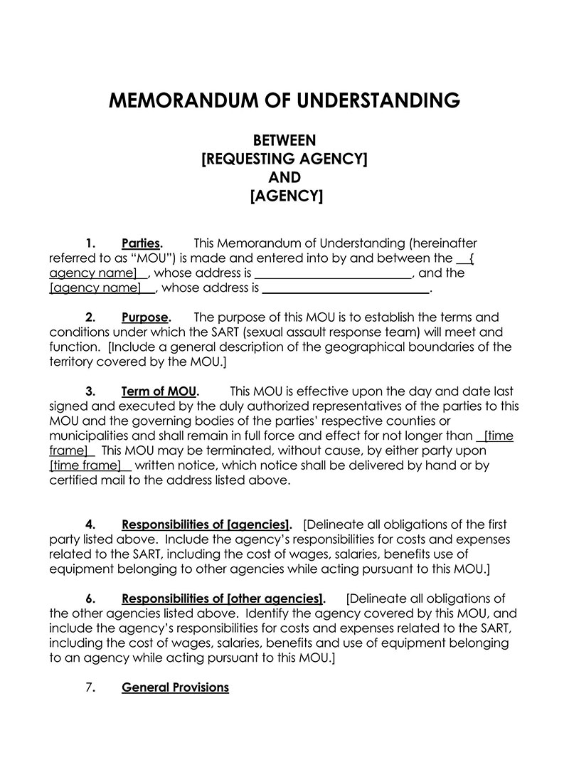Great Printable Memorandum of Understanding Between Requesting Agency and Agency Template for Word File