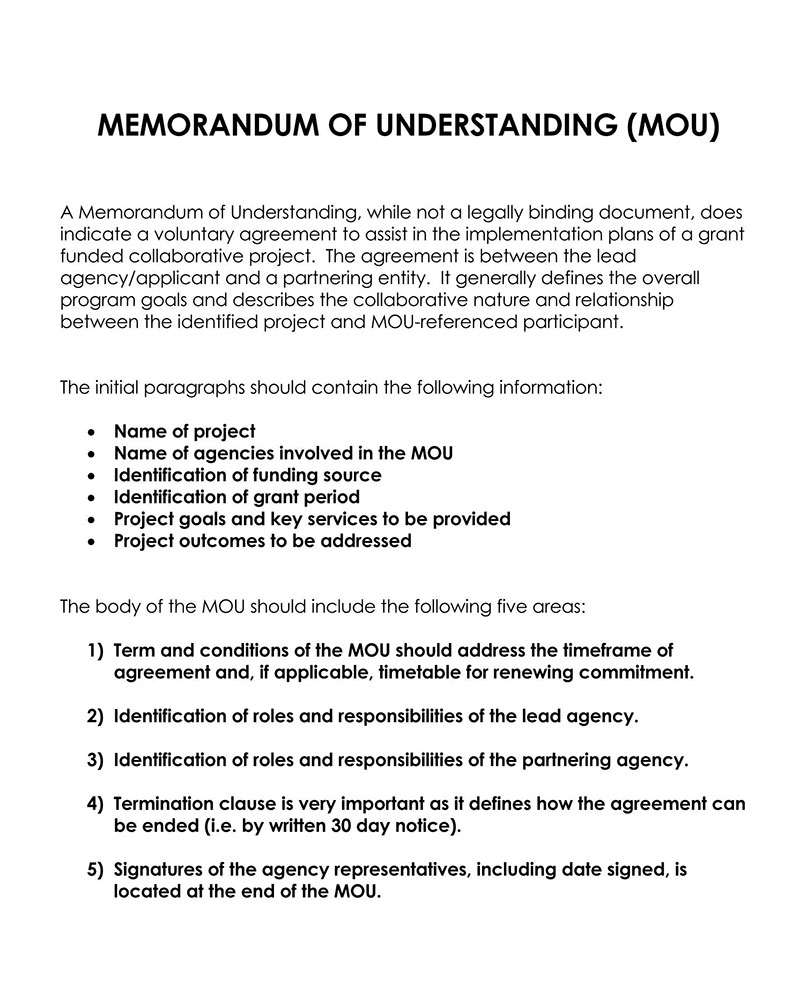Free Editable Memorandum of Understanding Between Agency and Organizations Template for Word File
