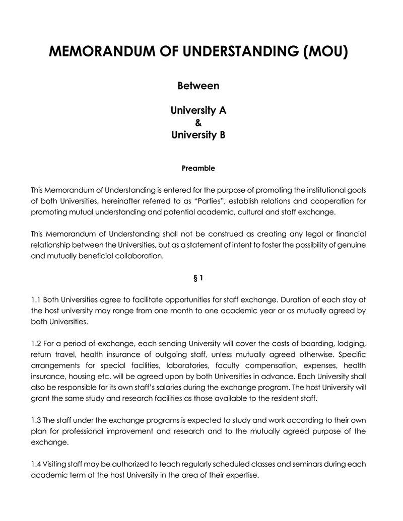 Great Printable Memorandum of Understanding Between Universities Template 03 for Word File
