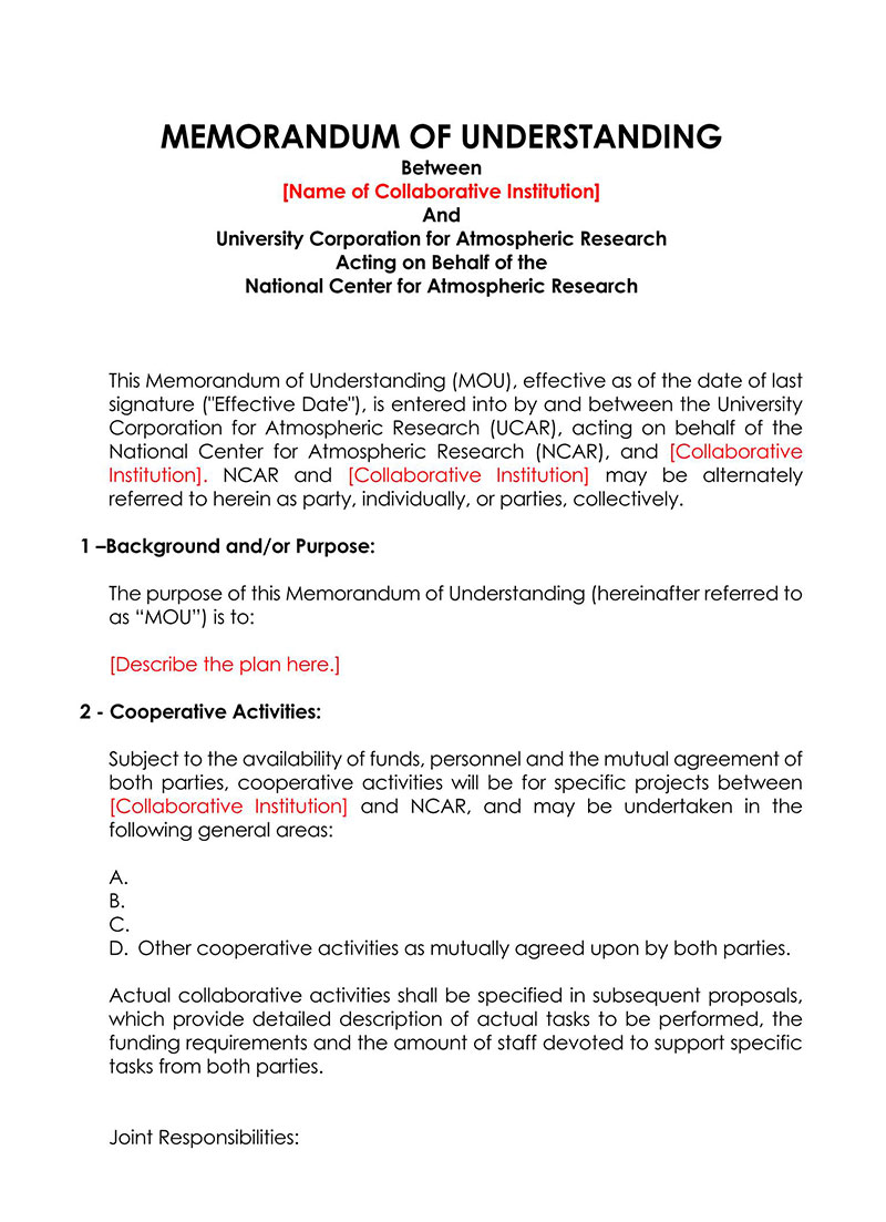 Great Printable Memorandum of Understanding Between Research Institutes Template for Word File