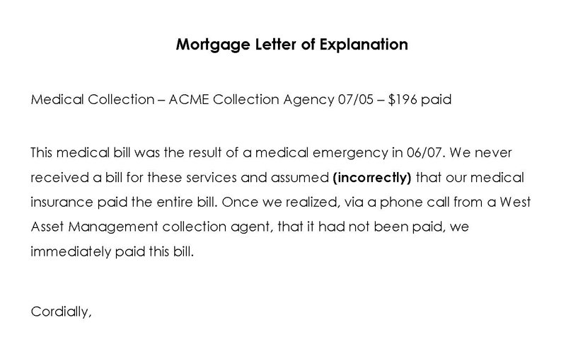 mortgage letter of explanation free word doc