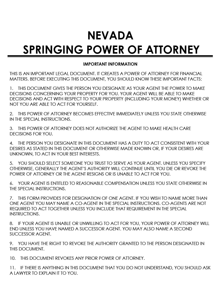 Nevada Springing Power of Attorney