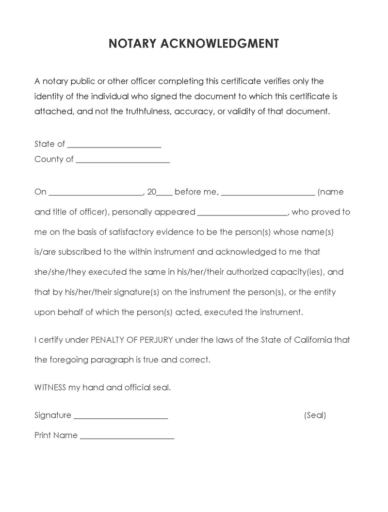 Free Notary Acknowledgment Sample