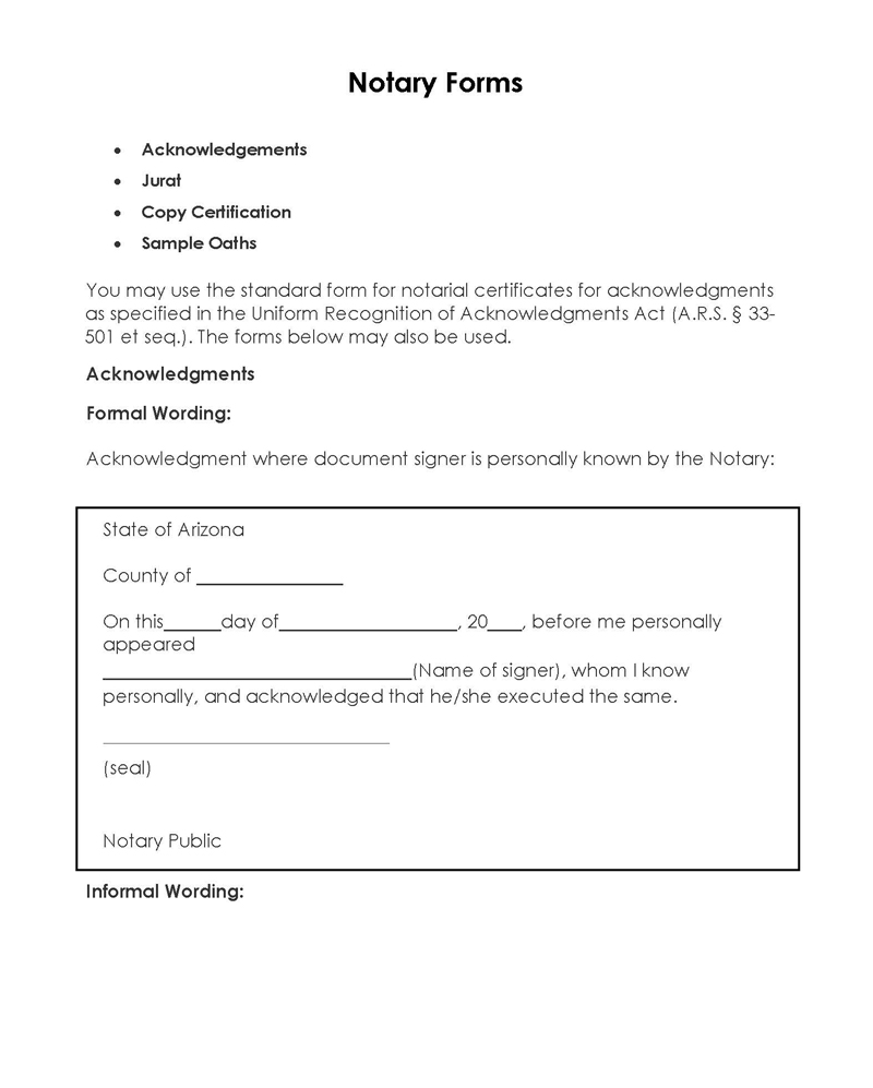 Great Editable Arizona Notary Acknowledgement Template for Word File