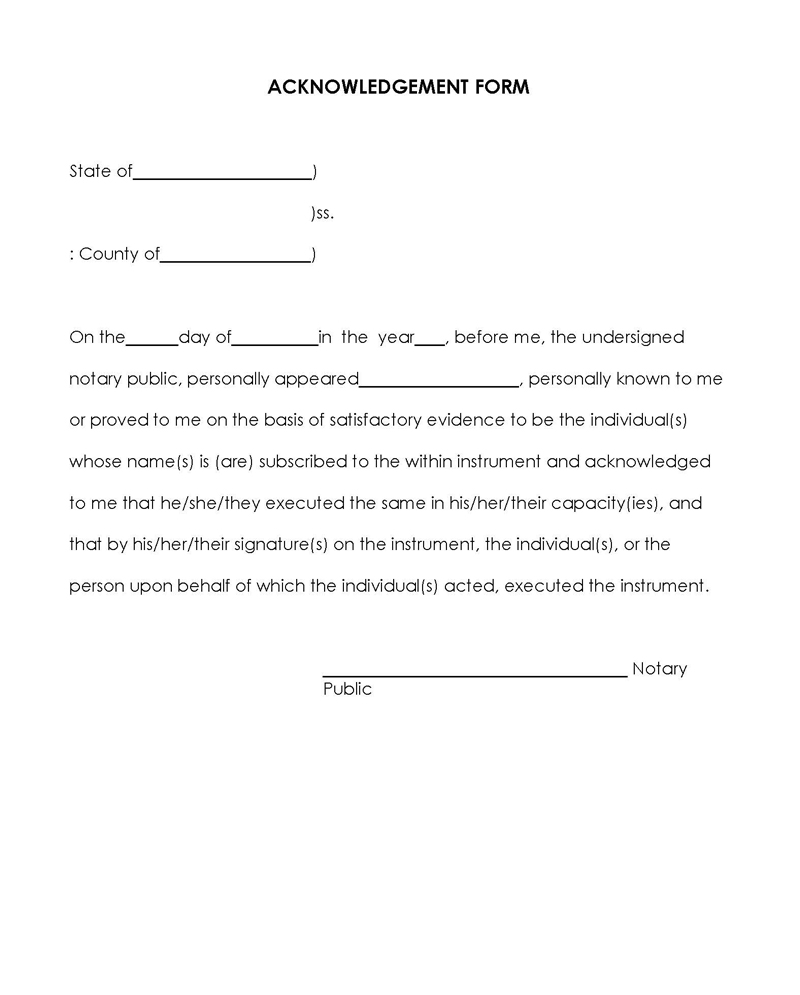 Free Printable Notary Acknowledgement Form 02 for Word Document