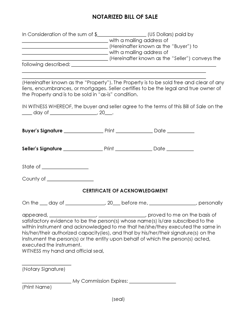 Editable Notary Acknowledgment Template