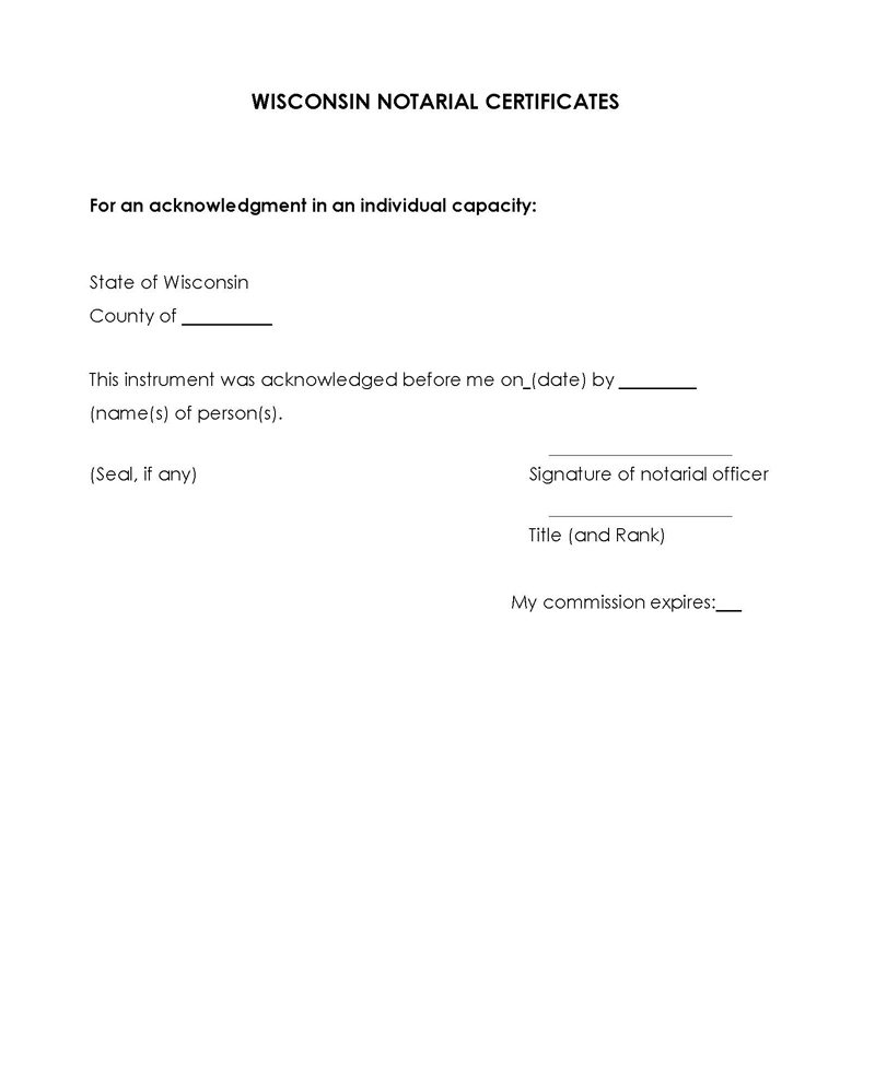 Free Printable Wisconsin Notarial Certificates Template as Word Document