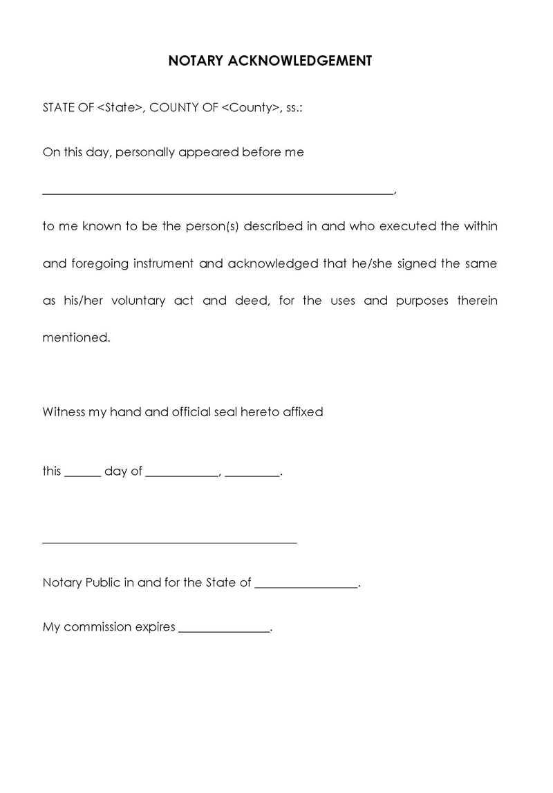 Professional Editable Notary Acknowledgement Template 06 for Word Document