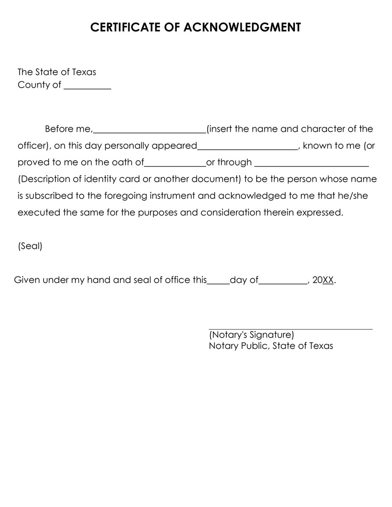 Free Notary Acknowledgment Form