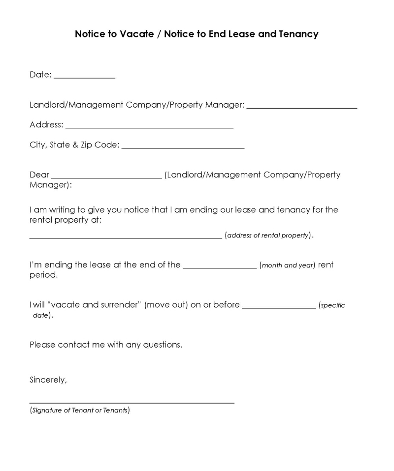Free Printable Lease Ending Vacating Notice Template as Word File