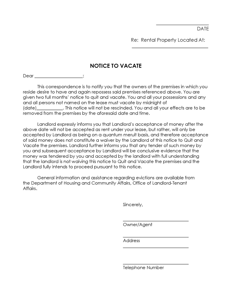 Free Customizable General Vacating Notice Template 03 for Word File