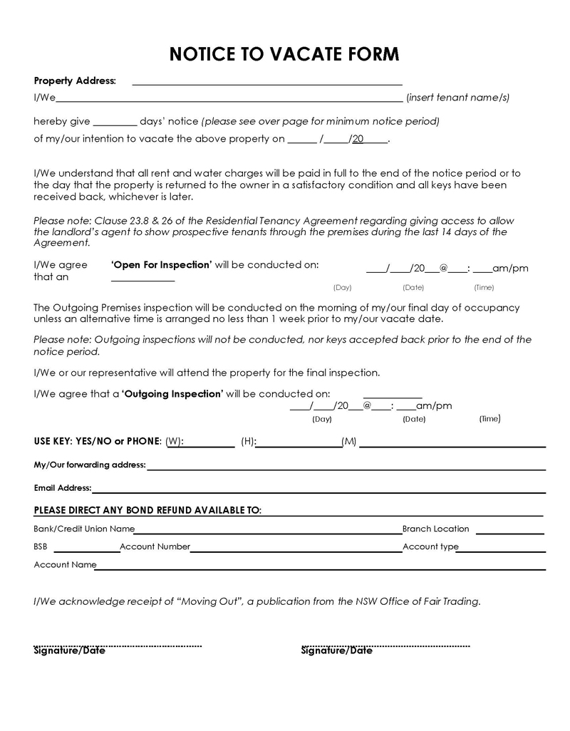Free Effective Vacating Notice Form 01 for Word File