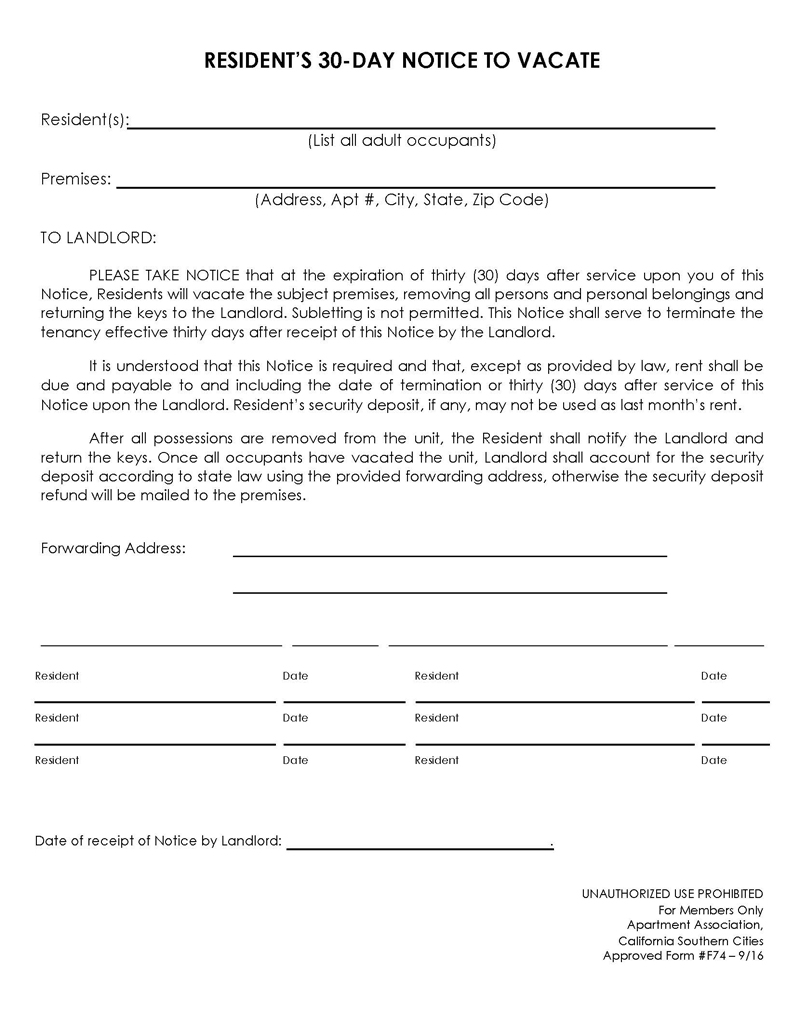 Professional Editable 30 Days Vacating Notice Template 03 for Word Document