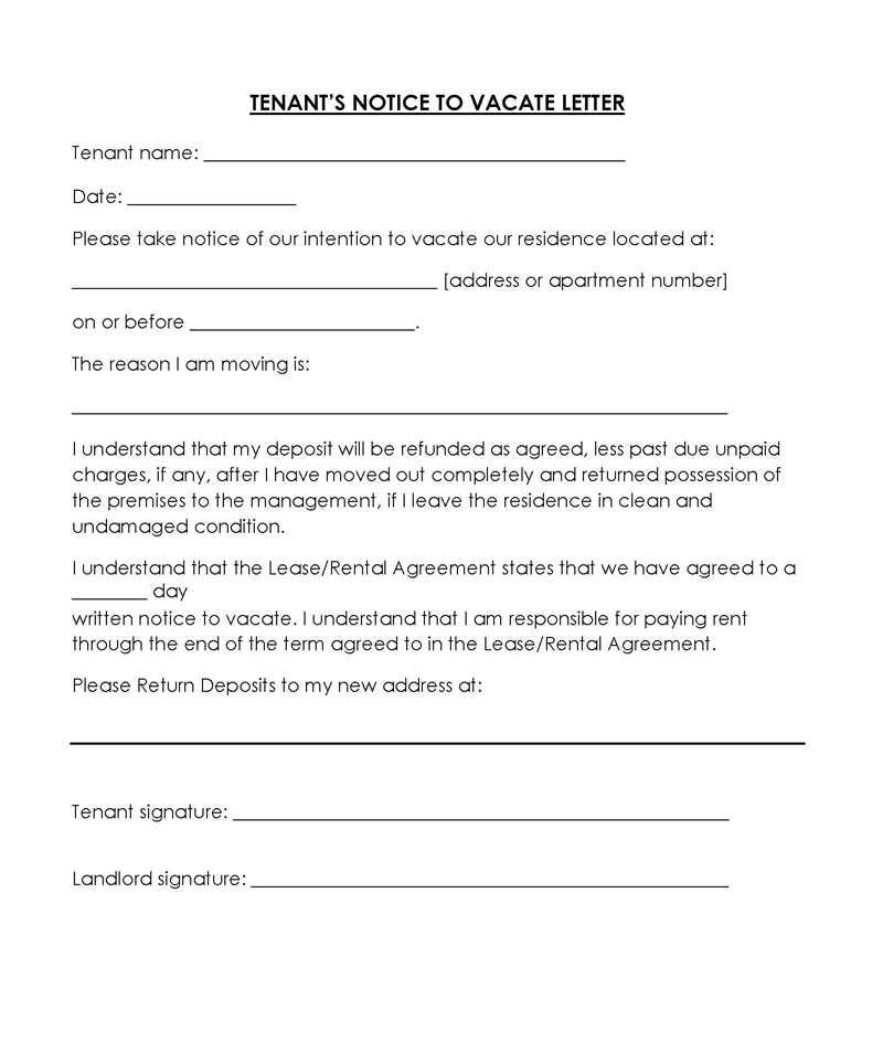 Great Downloadable Tenant Vacating Notice Template 04 as Word File