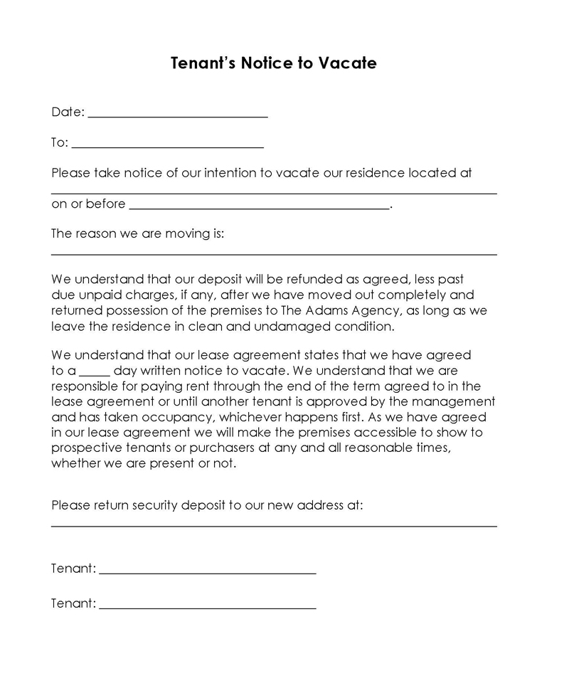 Great Downloadable Tenant Vacating Notice Template 05 as Word File