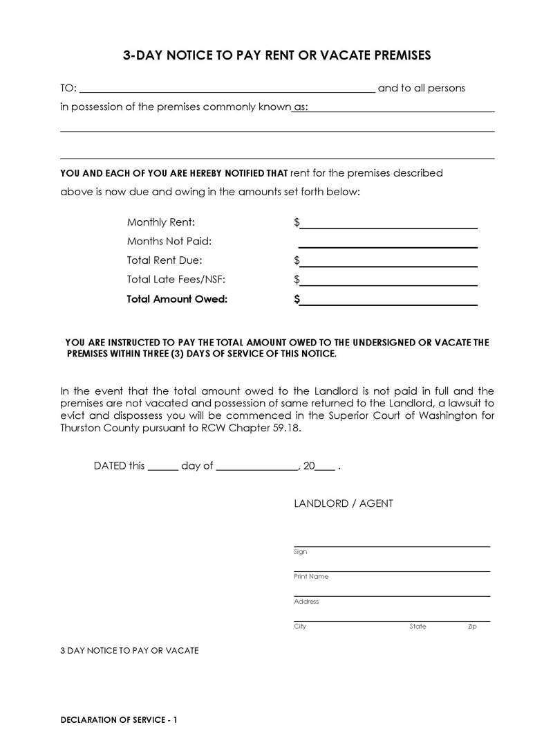 Free Downloadable 3 Days Vacating Notice Template for Word Document