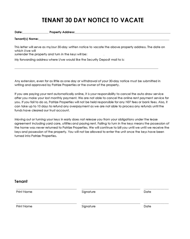 Concise Professional Tenant Vacating Notice Template 07 for Word File