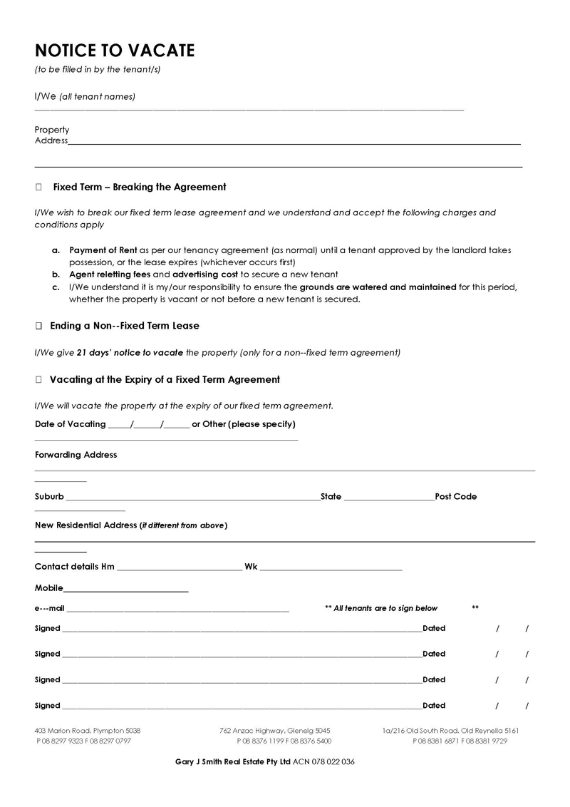 Free Downloadable General Vacating Notice Template 09 for Word Document