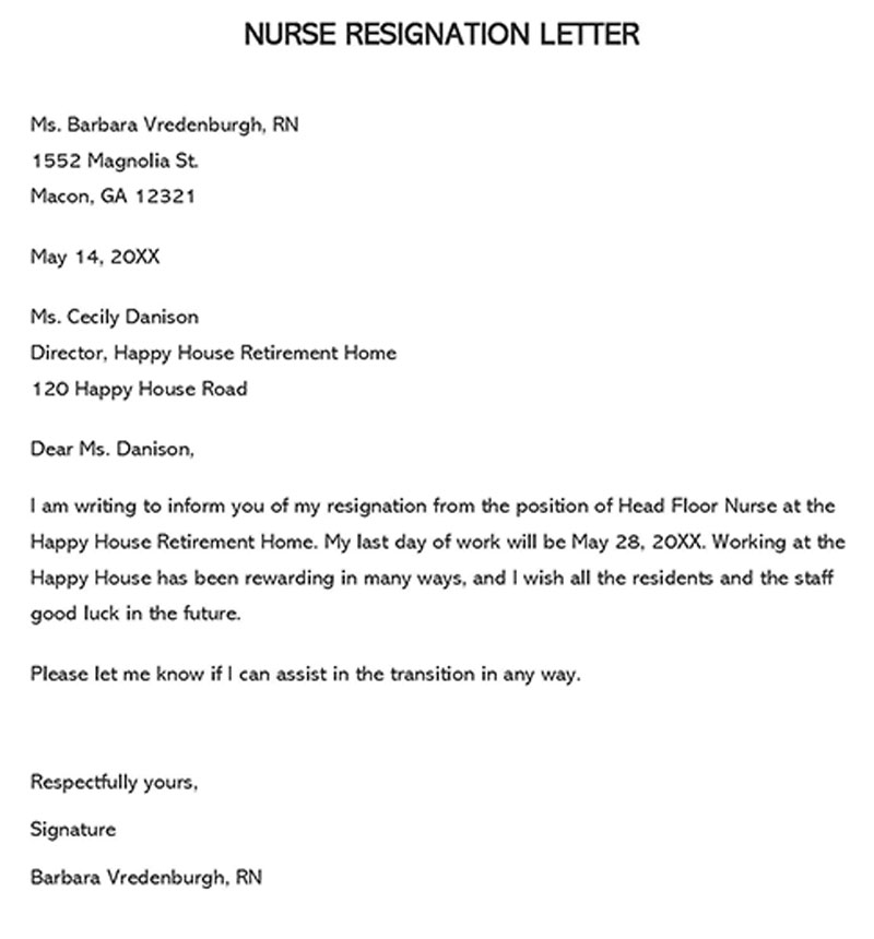  dental nurse resignation letter