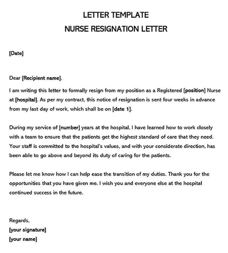 Great Downloadable Registered Nurse Resignation Letter Sample for Word Document