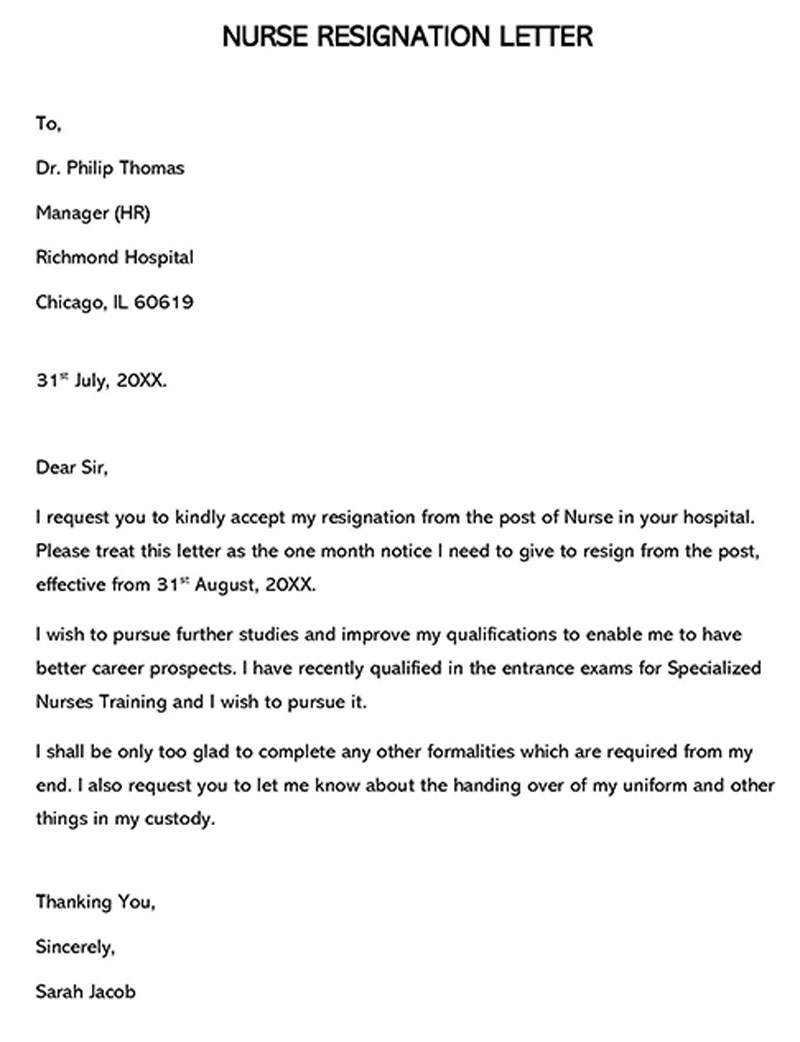 Comprehensive Editable General Nurse Resignation Letter Sample 02 for Word File