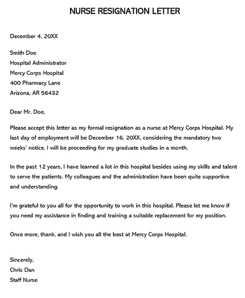 nurse resignation letter doc