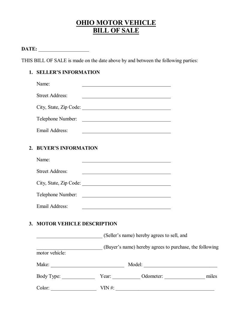 Editable Ohio Vehicle Bill of Sale Form 03 for PDF