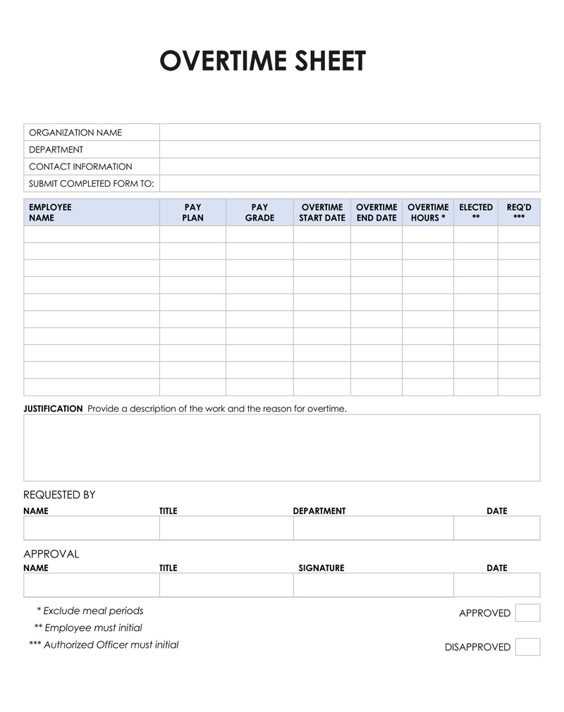 Editable Overtime Sheet Example